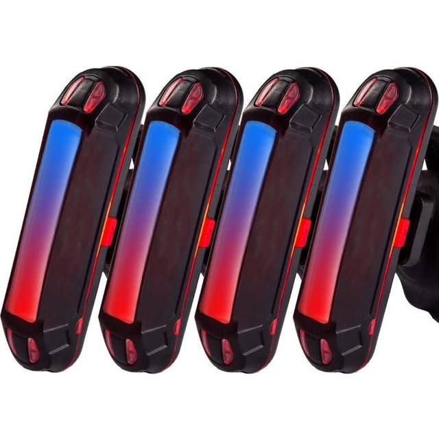 (Blue Red Light) Waterproof Bike Tail 500mAh Rear USB Charging 5 Modes Flashlight With COB Lamp