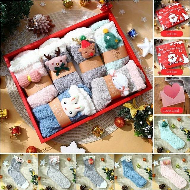 (Christmas Socks Suit 6 Pairs o) Christmas Themed Warm Socks Set for Women - 14  Age Group