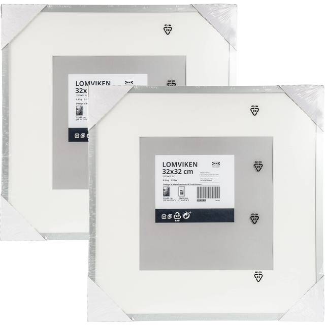 LOMVIKEN Aluminium Square Record Photo Frames, 32 x 32cm (20 x 20 cm with Mat), Silver-Colour, 203.358.51 - Set of 2
