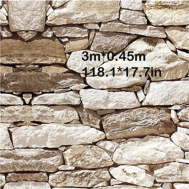 (3m*0.45m 118.1*17.7in) 1 Roll Self-Adhesive Wallpaper, Vintage 3D Stone Pattern Contact Paper, Peel And Stick