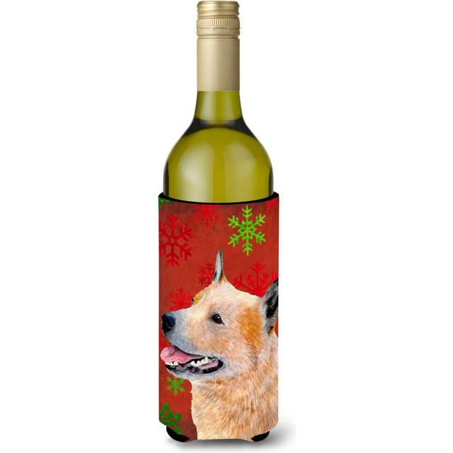 Australian Cattle Dog Red Green Snowflakes Christmas Wine Bottle Beverage Insulator Beverage Insulator Hugger