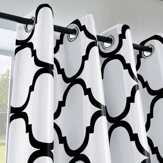 Melodieux Moroccan Fashion Room Darkening Blackout Grommet Curtain for Living Room/Bedroom  52 by 63 Inch  Off White/Black (1 Panel)