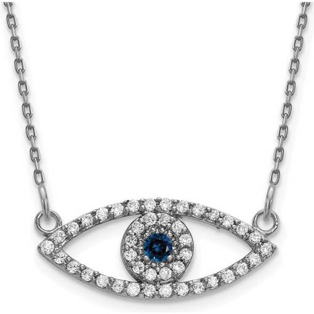 Finest Gold 14K White Gold Small Evil Eye Necklace with Out Chain Mounting