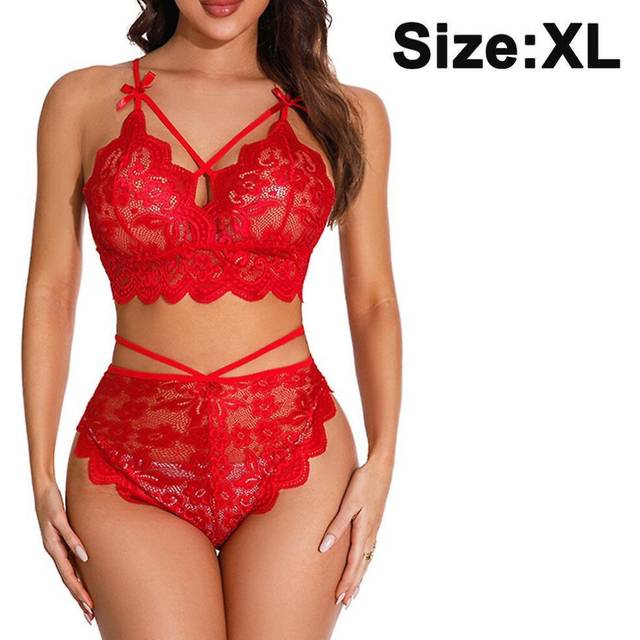 2 Piece Women Sexy Lace Lingerie Set Mesh Bra And Panty Lingerie Strap Babydoll Strappy Lace Lingerie