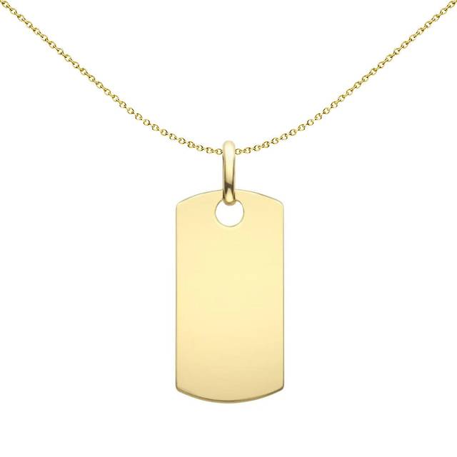 Jewelco London Mens 9ct Yellow Gold Rectangular Dog Tag Charm Pendant - 20x10mm - FANR02604
