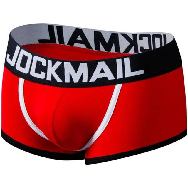 (red -M) Boxer Jockmail Colour Block Design Low Rise Open Back Men&apos;s Briefs Breathable Sports Trunks Underpants