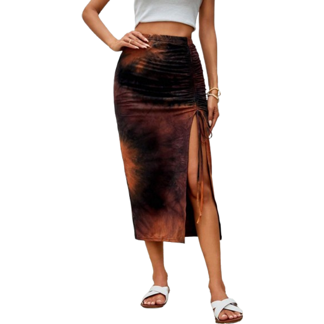 SHEIN Tie Dye Drawstring Split Thigh Skirt