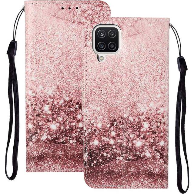(Gold) Flip Case for Samsung Galaxy A12 Card Slots Holder Marble Pattern Pu Leather Wallet Magnetic Full Protection
