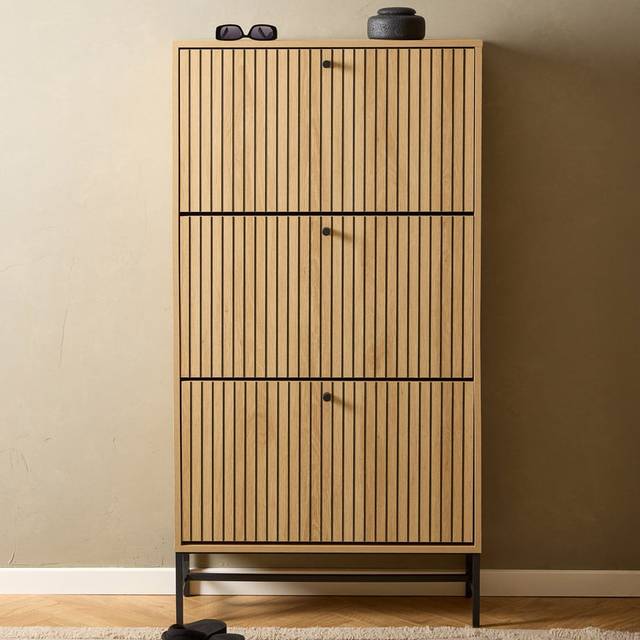 Furniture To Go Albany Shoe Cabinet 3 Flip Down Doors In Oak/Black Legs, Multi