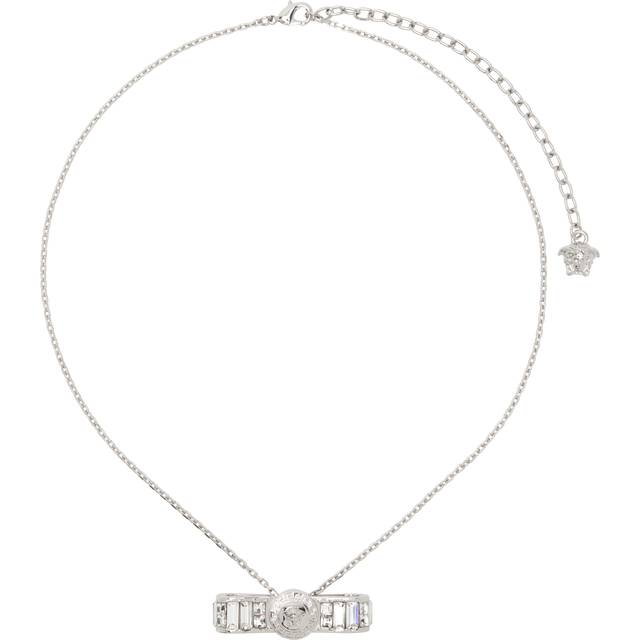 Versace Silver Crystal Gianni Ribbon Pendant Necklace - 4JEE0-Palladium-Crys - UNI