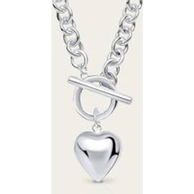 John Greed Portrait Muse Silver Puffed Heart T-Bar Necklace For Women - silver