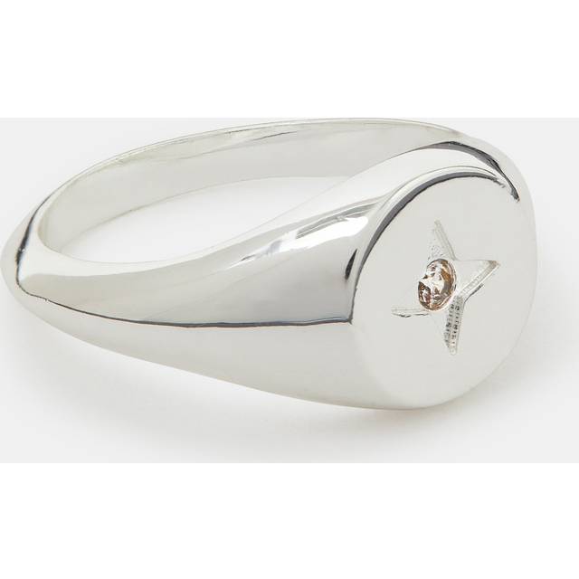 Sterling Silver-plated Star Diamanté Signet Ring Silver, Size: XS - Accessorize