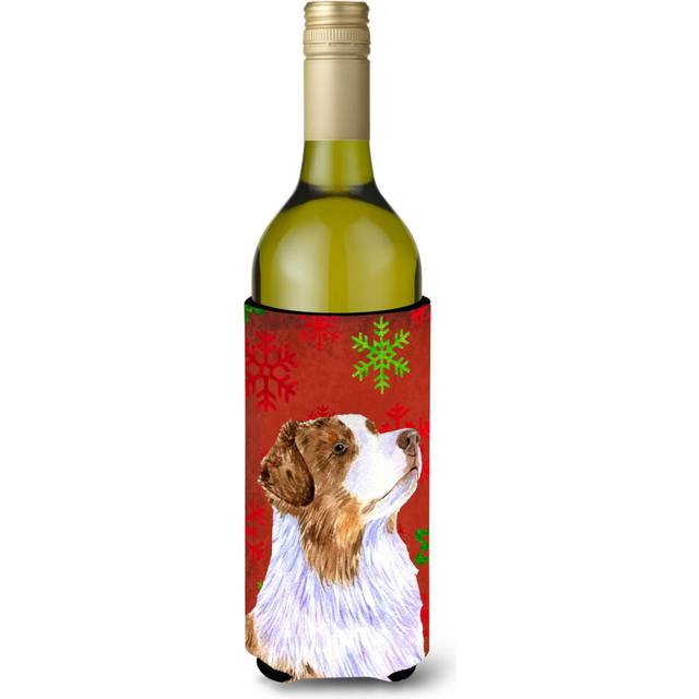 Australian Shepherd Red Green Snowflakes Christmas Wine Bottle Beverage Insulator Beverage Insulator Hugger