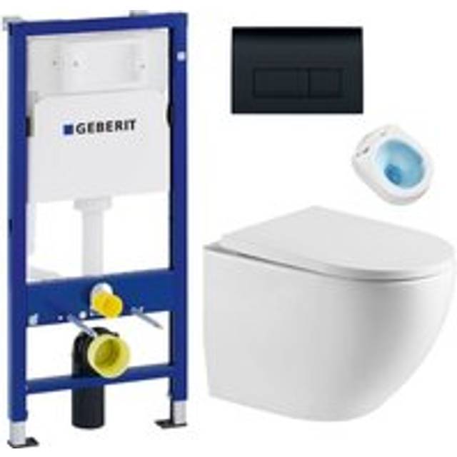 Geberit Toilet Frame + Swiss Aqua Technologies rimless bowl + SoftClose seat + Matt black plate (FUSIONTQGEB10)