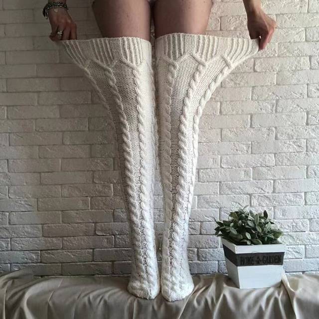 Winter solid color twist knee-length indoor home knitting pile socks wool socks floor socks