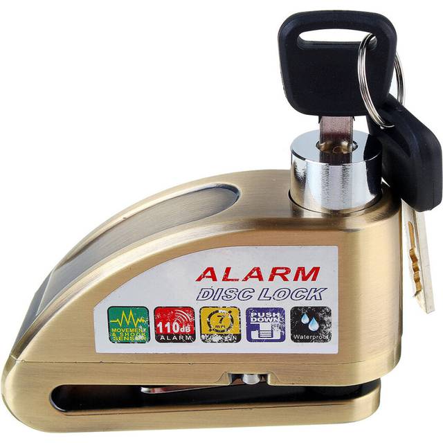 (Bronze) 110DB Motorcycle Lock Alarm Disc Wheel Brake Pouch Lock Alarm Kit Bike Scooter Security Anti-theft 2 Keys