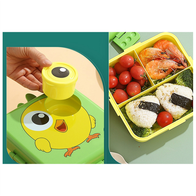 Lunch box with cutlery and seasoning box divider,Green
