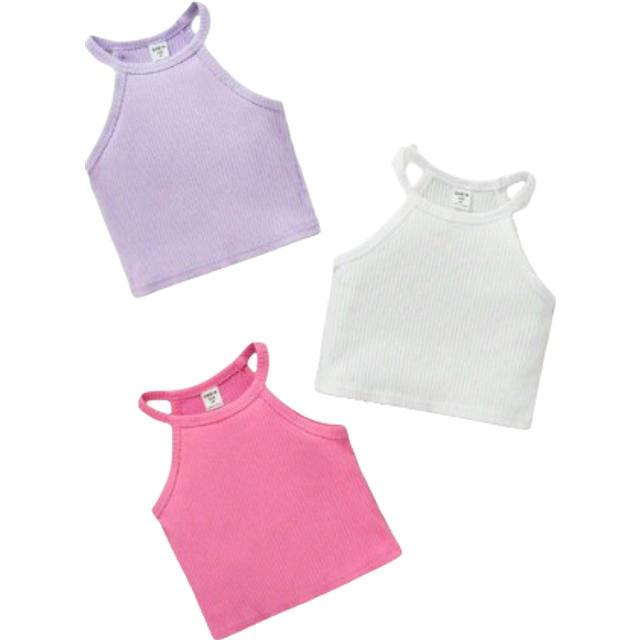 SHEIN Young Girl 3pcs Ribbed Knit Halter Top
