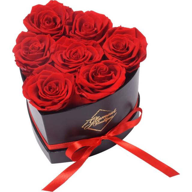 GLAMOUR BOUTIQUE 7Piece Forever Flowers Heart Shape Box  Preserved Roses  Immortal Roses That Last A Year  Eternal Rose Prese