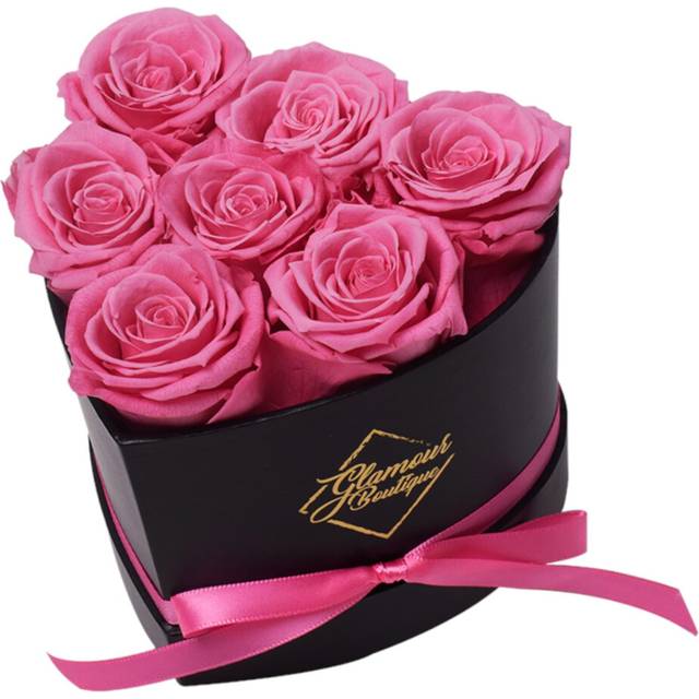 GLAMOUR BOUTIQUE 7Piece Forever Flowers Heart Shape Box  Preserved Roses  Immortal Roses That Last A Year  Eternal Rose Prese