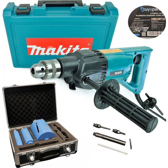 Makita 8406 Diamond Core Drill Rotary Percussion 110V + Plumbing 8 PC Core Set