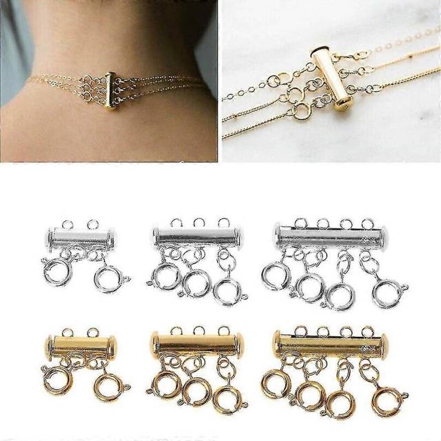 (Gold 4, One size) Necklace Extender, Gold Layered Necklace Spacer Clasp Multi Strand Slide Magnetic Tube Lock Jewelry Connectors