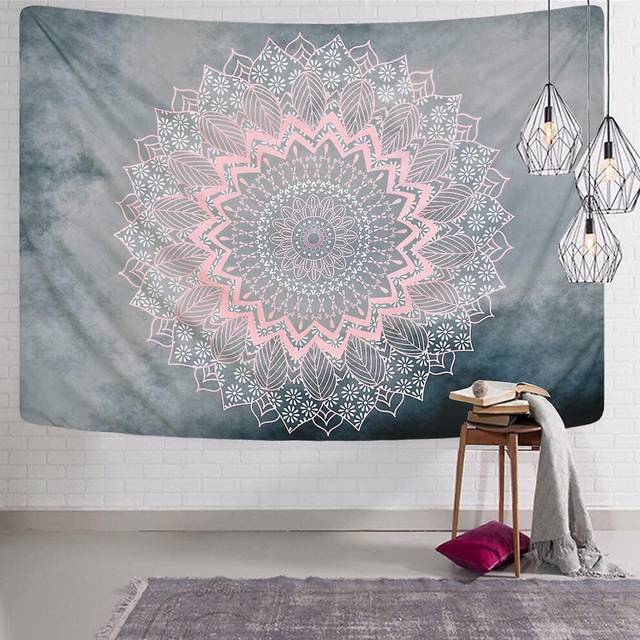 (As show, One size) Mandala Tapestry Grey Pink Tapestry Hippie Bohemian Floral Tapestries Wall Hanging For Room Bedroom