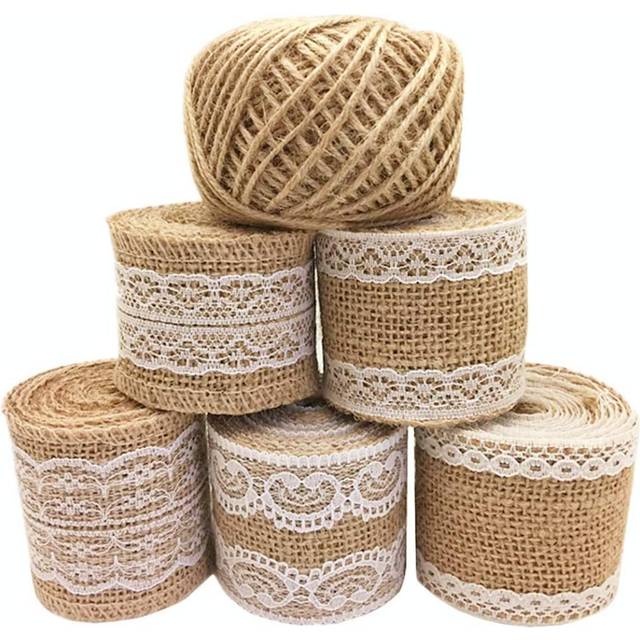 OZXCHIXU 5Pcs Burlap Ribbon Lace Roll with 30 Feet Jute Twine Burlap Ribbon for Wedding Decorations DIY Handmade Crafts (2.2 yards for each roll)