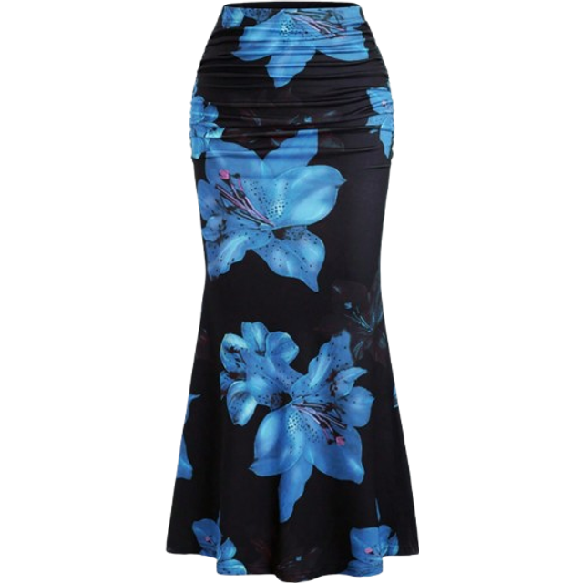 Sweetra Women&#39;s Floral Print Elastic Waist Pleated Mermaid Skirt Maxi Women Outfit