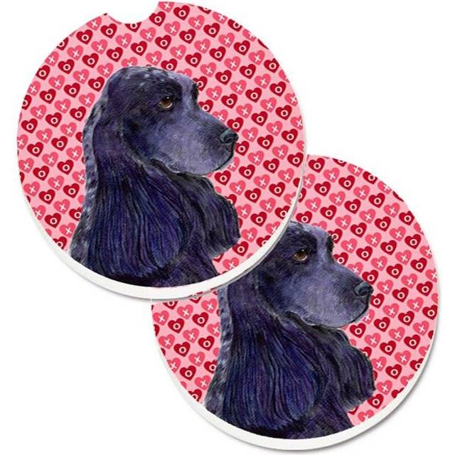 Black Cocker Spaniel Hearts Love Valentines Day Set of 2 Cup Holder Car Coaster