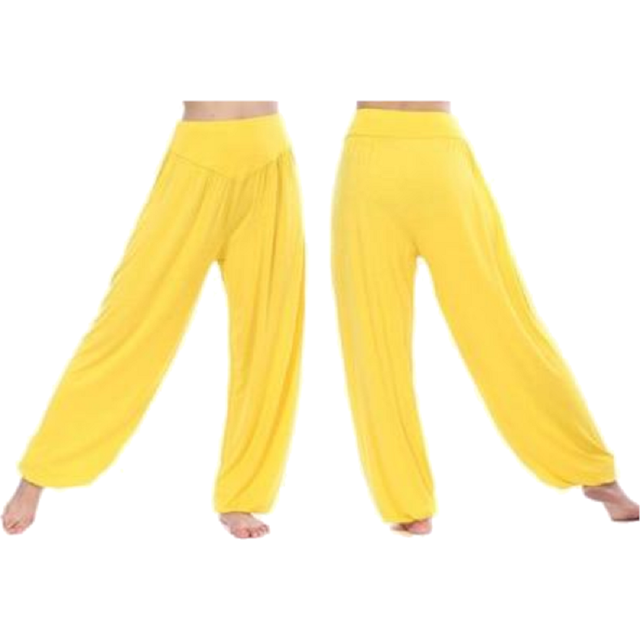 (Yellow, M-1) Solid Colour Cotton Soft Yoga Sports Dance Harem Pants For Women
