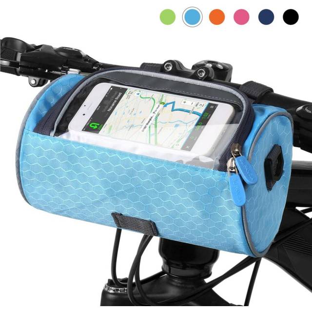 Waterproof Bike Handlebar Bag Bicycle Front Bag Touchscreen Phone Holder Bag Pack Shoulder Bag MTB blue