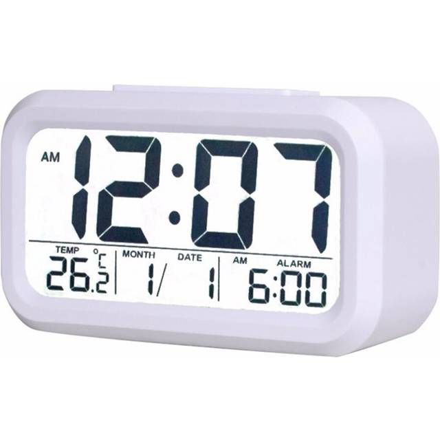 "JOMA-E Shop 5.3"" Smart, Simple and Silent LCD Alarm Clock w/Date Temperature Display, Ascending Alarm, Repeating Snooze and Sensor Light + Nightlight"