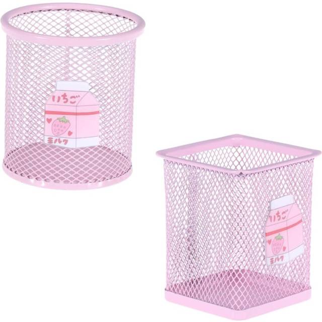2 Pcs Pink Trash Can Makeup Organizer Desk Container Desk Trash Can Modern Pen Cup Holder Stationery Container Desktop Pen Holder Organizer