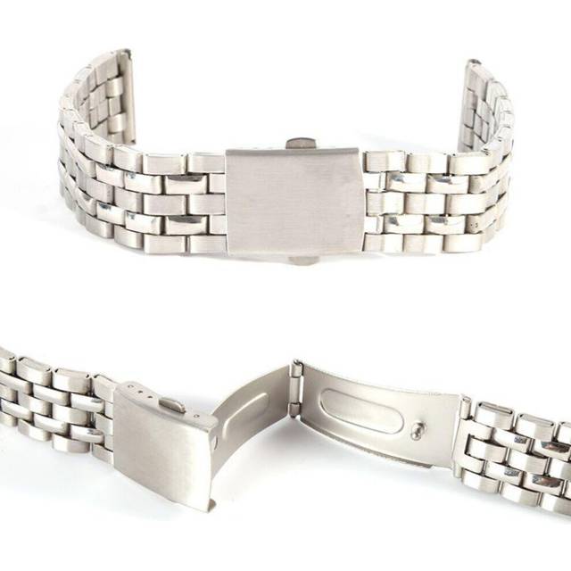 (silver, 18mm) Stainless Steel Metal Strap Silver Watch Band Unisex Bracelet 18 20 22mm Watch Band Double Fold Deplo