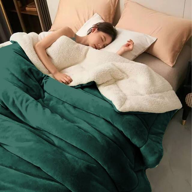 (Double, Emerald Green) 400 GSM Sherpa Blanket Sofa Bed Throw Single Double King Size Fluffy Throw