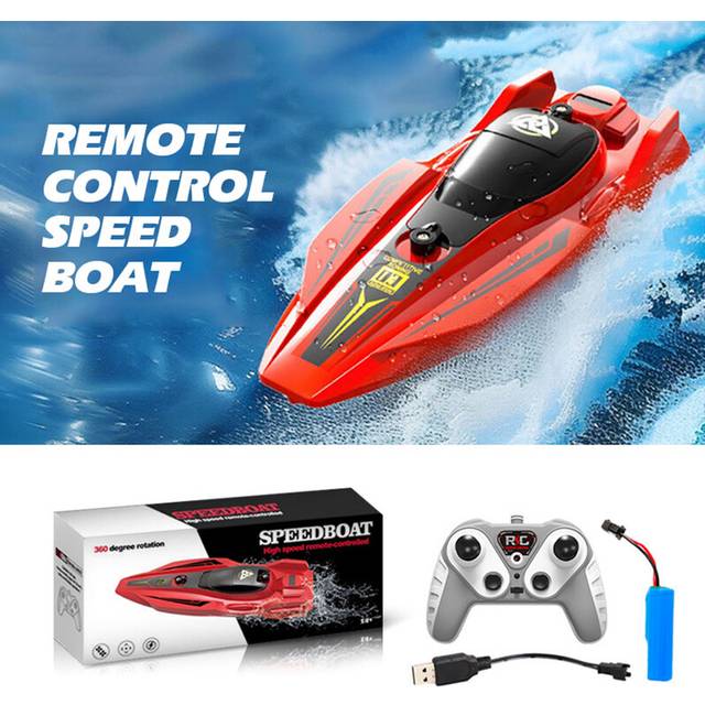(Red-902) Remote Control Boat Electric Toy Charging 2.4G Remote Control Boat Double Spiral Pulp High-Speed Water