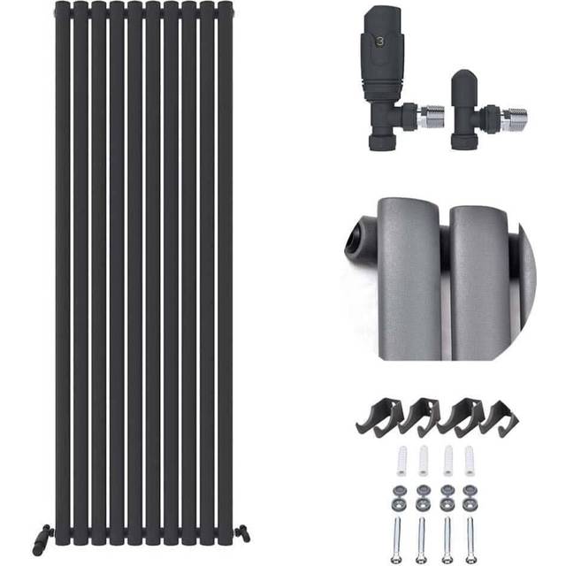 (1800x600mm + Anthracite Grey) Montpellier Designer Tall Vertical Single Oval Panel Radiator with Angled Valve