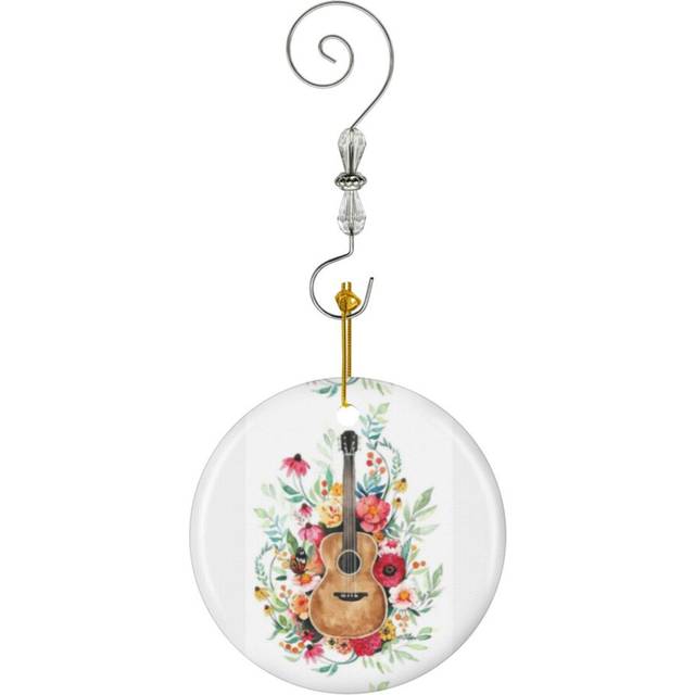 (Guitar Flower-6221) Christmas Ornaments Ceramic Charm with Hook Crystal Handmade Xmas Tree Decorations KeepsakeÂStocking Stuffer