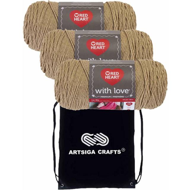 Red Heart with Love Tan E400-1308 (3-Skeins - Same Dye Lot) Worsted Medium #4 Acrylic Yarn for Crocheting and Knitting - Bundle with 1 Artsiga Crafts