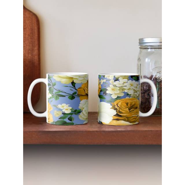 (Big Retro Yellow Rose Flowers-6099) Coffee Mugs 11oz Shark Week Hoo Haha Ceramic Mug Cute Novelty Christmas Gifts