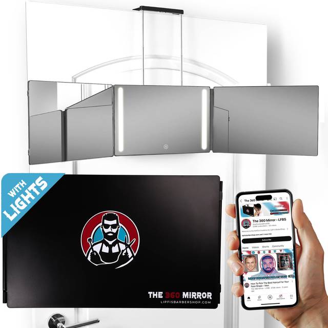 The 360 Touch LED Mirror with Battery and ajustable hooks - Self Cut Mirror to cut your hair at home