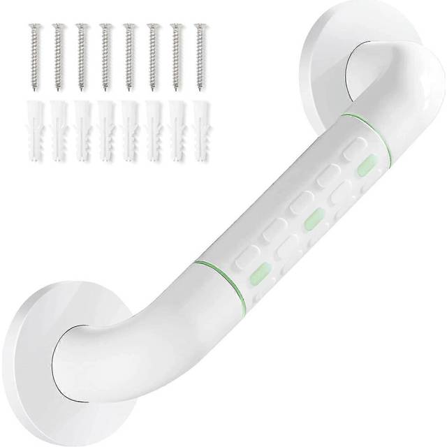 (As show, One size) straight stainless steel shower grab bar with plastic-plated finish, anti-slip shower wall grip handle towel rail, white 30cm