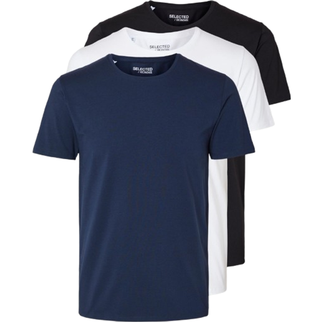 SELETED HOMME SLHROLAND SS O-Neck Tee 3-pack NOOS, Svart/detalj: marinblå kavaj + ljus vit, XL
