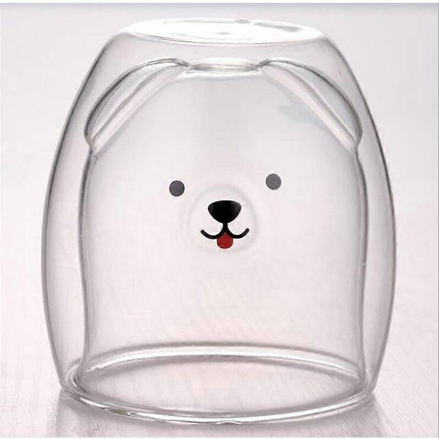 (Puppy, One size) NEW Arrived Coffee Double Wall Glass Mug Cup Christmas Anti-Scalding Cute Creative Cartoon Tea Bear Cat Dog Animal Gift Double-layer