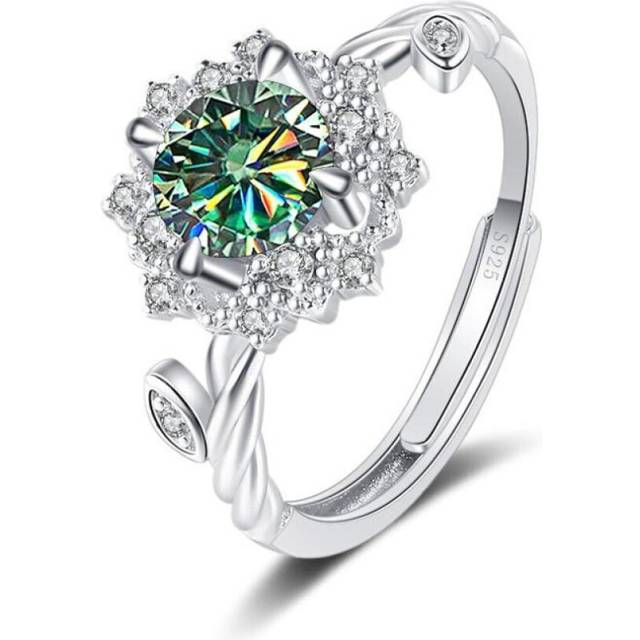 (green, 1ct adjustable) Bague Ringen Round 8h8a Vvs D Color 1ct Moissanite Ring S925 Sterling Silver Jewelry Accessories Flower Four Claw Rings For Wo