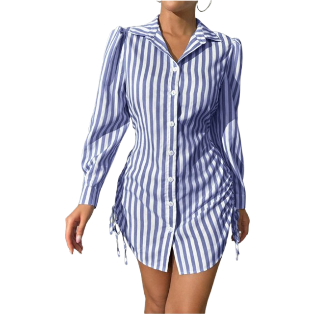 VaVaBold Striped Side Cinched Waist Shirt Dress