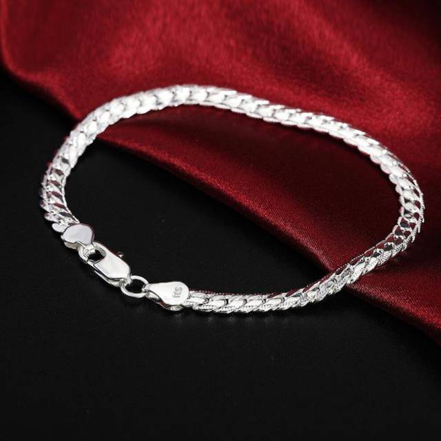 (Coral) New High Quality S925 Sterling Silver 4MM Women Men Chain Male Twisted Rope Bracelets Fashion Silver Jewelry