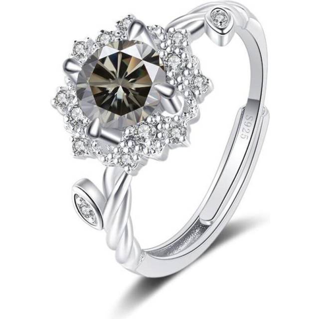 (gray, 1ct adjustable) Bague Ringen Round 8h8a Vvs D Color 1ct Moissanite Ring S925 Sterling Silver Jewelry Accessories Flower Four Claw Rings For Wom