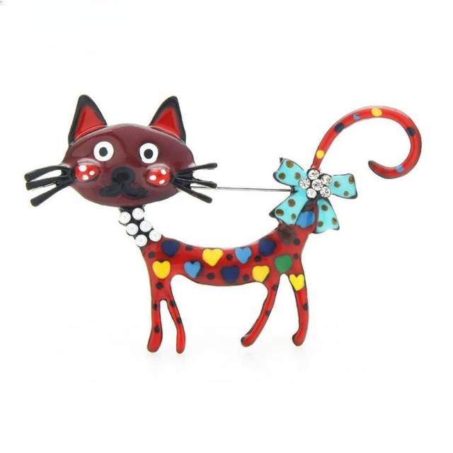 Lovely Cat Brooches 2-color Enamel Pet Animal Party Casual Brooch Pins For Women Men Gifts red